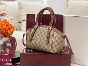 Gucci GG Emblem Small Top Handle Bag In Beige And Brown GG Fabric - 31×17×12cm - 5