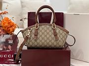 Gucci GG Emblem Small Top Handle Bag In Beige And Brown GG Fabric - 31×17×12cm - 4
