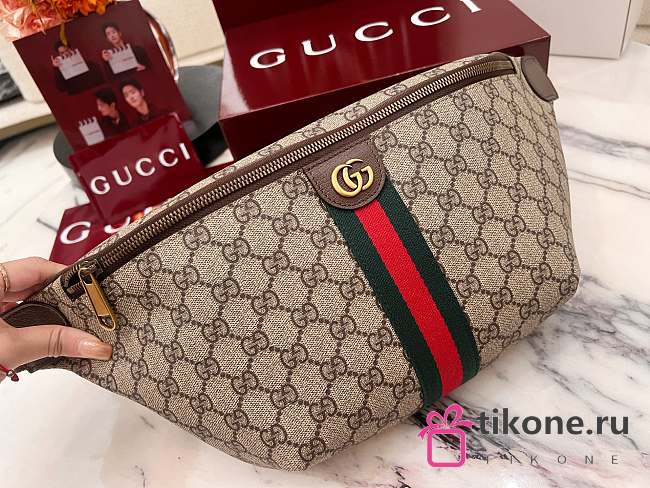 Gucci Ophidia Large Belt Bag In Beige And Dark Brown Fabric - 46x18x5cm - 1