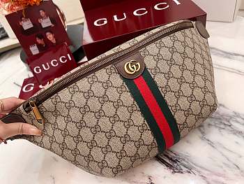 Gucci Ophidia Large Belt Bag In Beige And Dark Brown Fabric - 46x18x5cm