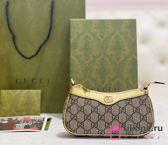 Gucci Ophidia Mini Bag In Beige And Ebony Supreme Metallic Gold - 19x10x3cm - 1