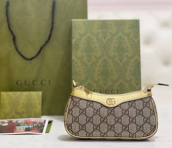 Gucci Ophidia Mini Bag In Beige And Ebony Supreme Metallic Gold - 19x10x3cm