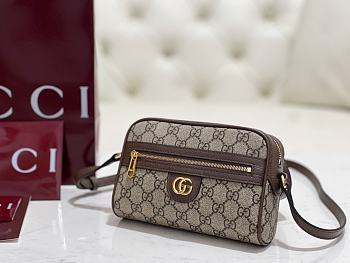 Gucci Ophidia Mini Shoulder Bag In Beige And Ebony GG Supreme - 18×14×5cm