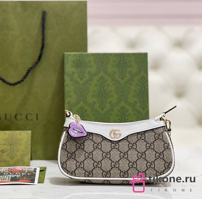 Gucci Ophidia Mini Bag In Beige And Ebony Supreme White - 19x10x3cm - 1