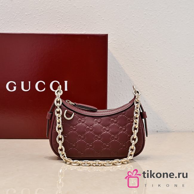 Gucci GG Emblem Mini Shoulder Bag In Rosso Ancora Red GG Leather - 19x12x4cm - 1