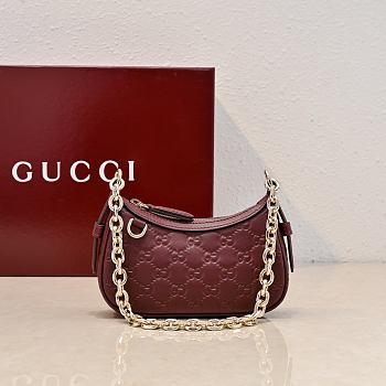 Gucci GG Emblem Mini Shoulder Bag In Rosso Ancora Red GG Leather - 19x12x4cm