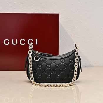 Gucci GG Emblem Mini Shoulder Bag In Black GG Leather - 19x12x4cm