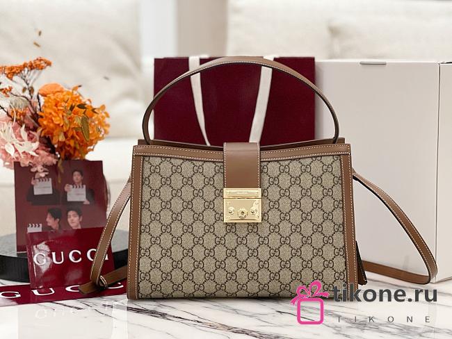 Gucci Padlock Larrge Tote Bag Beige/Ebony GG Supreme With Brown - 31x21x11cm - 1