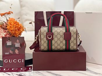 Gucci Mini GG Handbag Beige And Brown GG Fabric Rosso Ancora Red - 20x13x13cm