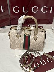 Gucci Ophidia Small Boston Bag In Beige And White GG Supreme - 21.5x14x11.5cm - 1