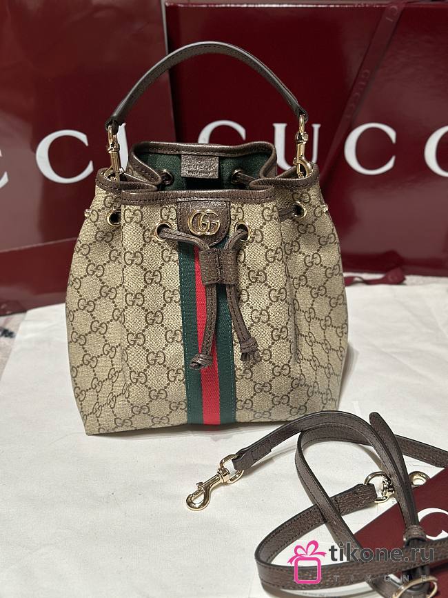 Gucci Ophidia Small Bucket Bag Beige and Dark Brown GG Monogram Brown - 21.5×21×13cm - 1