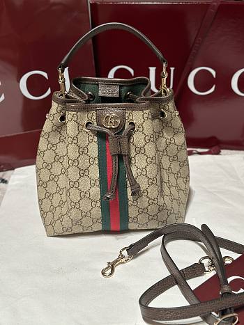 Gucci Ophidia Small Bucket Bag Beige and Dark Brown GG Monogram Brown - 21.5×21×13cm