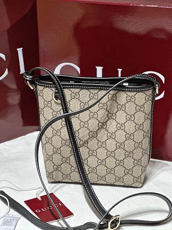 Gucci GG Emblem Nano Bucket Bag In Beige And Dark Brown Fabric Black - 15x18x8cm