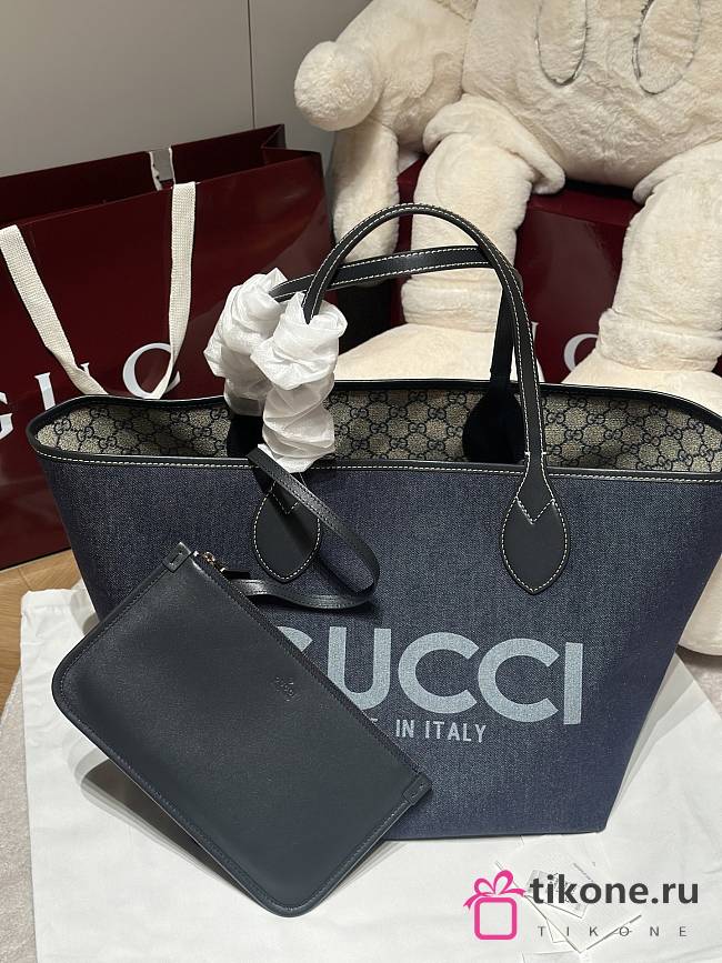 Gucci Totissima Large Reversible Tote Dark Blue Denim - 30.5x28x27cm - 1
