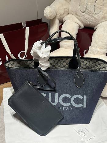 Gucci Totissima Large Reversible Tote Dark Blue Denim - 30.5x28x27cm