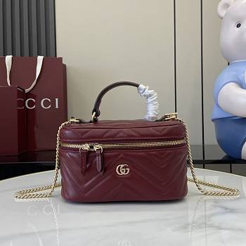 Gucci GG Marmont Mini Vanity Bag In Rosso Ancora Red Leather - 19×11.5x9cm