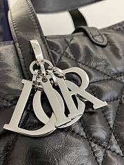 Medium Dior Toujours Vertical Tote Bag Black Silver Macrocannage Crinkled Calfskin - 23x24x16cm - 3