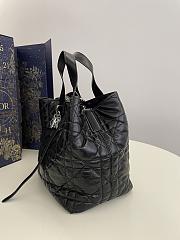 Medium Dior Toujours Vertical Tote Bag Black Silver Macrocannage Crinkled Calfskin - 23x24x16cm - 5