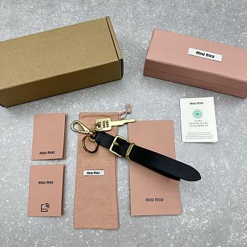 Miumiu Logo Engraved Leather Keyring Black