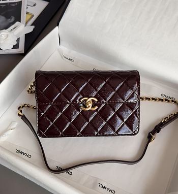 Chanel Mini Flap Bag Patent Lambskin & Gold Tone Metal Burgundy - 12x19.5x5cm