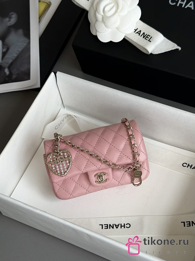 Chanel Classic Mini Bag With Hook Lambskin Pink - 19x11x7cm - 1