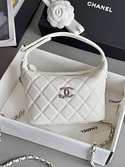 Chanel Mini Hobo Shiny Grained Calfskin Strass & Silver Tone Metal White - 21.5x19x6cm - 1