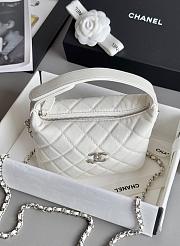 Chanel Mini Hobo Shiny Grained Calfskin Strass & Silver Tone Metal White - 21.5x19x6cm - 6