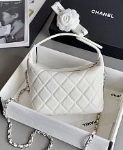 Chanel Mini Hobo Shiny Grained Calfskin Strass & Silver Tone Metal White - 21.5x19x6cm - 2