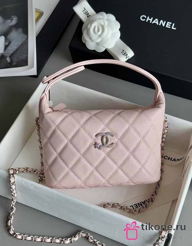 Chanel Mini Hobo Shiny Grained Calfskin Strass & Silver Tone Metal Pink - 21.5x19x6cm - 1