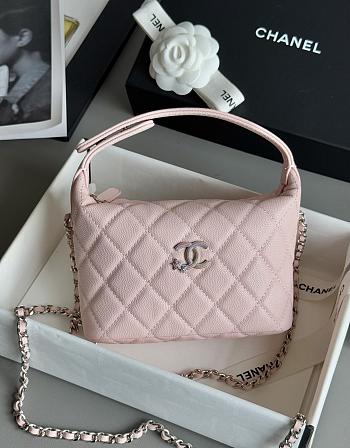 Chanel Mini Hobo Shiny Grained Calfskin Strass & Silver Tone Metal Pink - 21.5x19x6cm