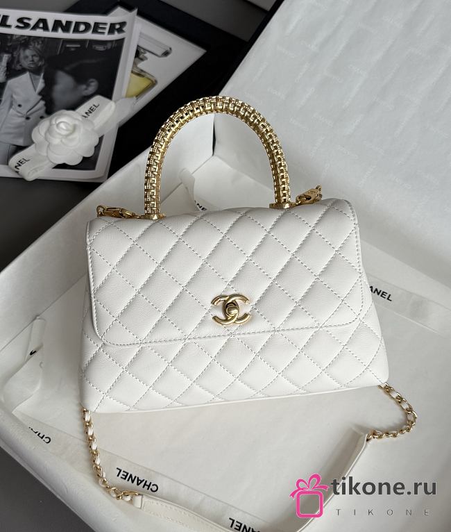 Chanel Coco Handle Lamskin Quilted Gold Hardware White - 14x24x10cm - 1
