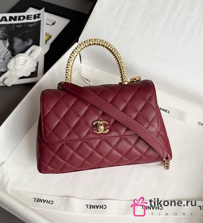 Chanel Coco Handle Lamskin Quilted Gold Hardware Red - 14x24x10cm - 1