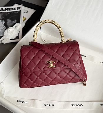 Chanel Coco Handle Lamskin Quilted Gold Hardware Red - 14x24x10cm