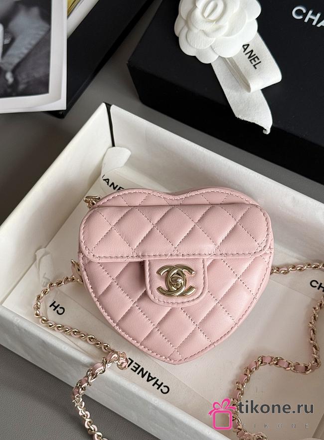 Chanel Mini Heart Bag Lambskin & Gold Tone Metal Light Pink - 12x13x5.5cm - 1