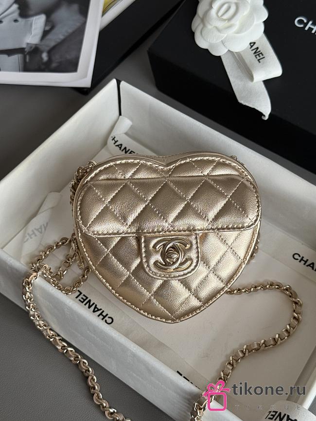 Chanel Mini Heart Bag Lambskin & Gold Tone Metal Gold - 12x13x5.5cm - 1