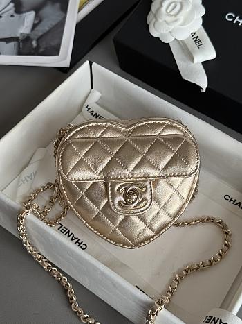 Chanel Mini Heart Bag Lambskin & Gold Tone Metal Gold - 12x13x5.5cm