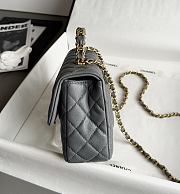 Chanel Small Flap Bag with Top Handle Grained Shiny Calfskin & Gold Tone Metal Gray - 22.5x13.5x6cm - 3