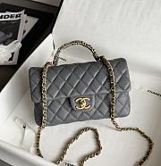 Chanel Small Flap Bag with Top Handle Grained Shiny Calfskin & Gold Tone Metal Gray - 22.5x13.5x6cm - 4