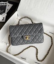 Chanel Small Flap Bag with Top Handle Grained Shiny Calfskin & Gold Tone Metal Gray - 22.5x13.5x6cm - 5