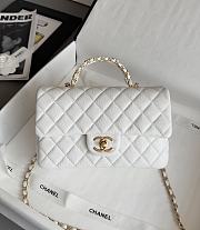 Chanel Small Flap Bag with Top Handle Grained Shiny Calfskin & Gold Tone Metal White - 22.5x13.5x6cm - 1