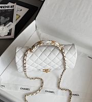 Chanel Small Flap Bag with Top Handle Grained Shiny Calfskin & Gold Tone Metal White - 22.5x13.5x6cm - 6