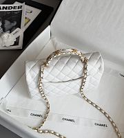 Chanel Small Flap Bag with Top Handle Grained Shiny Calfskin & Gold Tone Metal White - 22.5x13.5x6cm - 3
