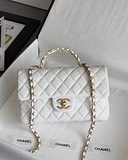Chanel Small Flap Bag with Top Handle Grained Shiny Calfskin & Gold Tone Metal White - 22.5x13.5x6cm - 2