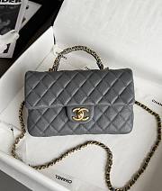 Chanel Small Flap Bag with Top Handle Grained Shiny Calfskin & Gold Tone Metal Gray - 22.5x13.5x6cm - 1