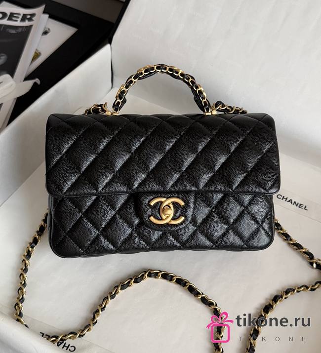 Chanel Small Flap Bag with Top Handle Grained Shiny Calfskin & Gold Tone Metal Black - 22.5x13.5x6cm - 1