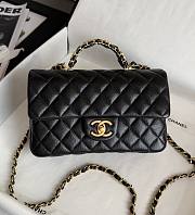 Chanel Small Flap Bag with Top Handle Grained Shiny Calfskin & Gold Tone Metal Black - 22.5x13.5x6cm - 1