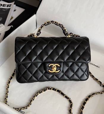 Chanel Small Flap Bag with Top Handle Grained Shiny Calfskin & Gold Tone Metal Black - 22.5x13.5x6cm