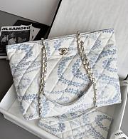 Chanel Shopping Bag Printed Denim & Gold Tone Metal Blue & White -  37x28.5x13cm - 1