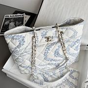 Chanel Shopping Bag Printed Denim & Gold Tone Metal Blue & White -  37x28.5x13cm - 2