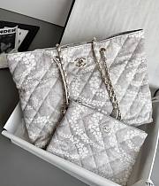 Chanel Shopping Bag Printed Denim & Gold Tone Metal Gray & White -  37x28.5x13cm - 2